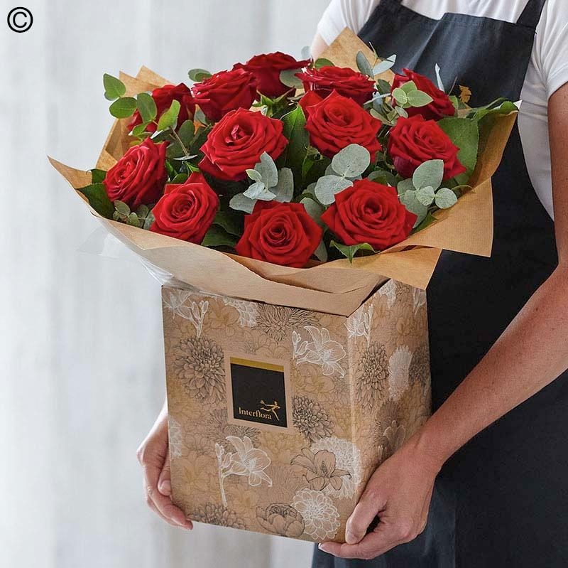 12 Red Rose Hand tied – buy online or 01306